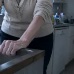 gros plan sur les mains d'une femme de 50 ans agrippant le
rebord d'un évier de cuisine. Les doigts serrent le bord, les jointures
sont blanchies par la pression, les tendons du dos de la main sont
visibles. Mains réelles et non retouchées, peau de femme de cet âge,
sans manucure, une alliance simple. Poignets et avant-bras dans un
pull beige aux manches remontées. Ambiance : tension contenue, immobilité, silence après quelque chose. utilisée pour illustrer un article sur l'anxiete en perimenopause