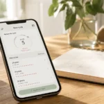 Calendrier et appli sur téléphone montrant des cycles menstruels de durées inégales, un des premiers signes de la ménopause