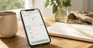 Calendrier et appli sur téléphone montrant des cycles menstruels de durées inégales, un des premiers signes de la ménopause