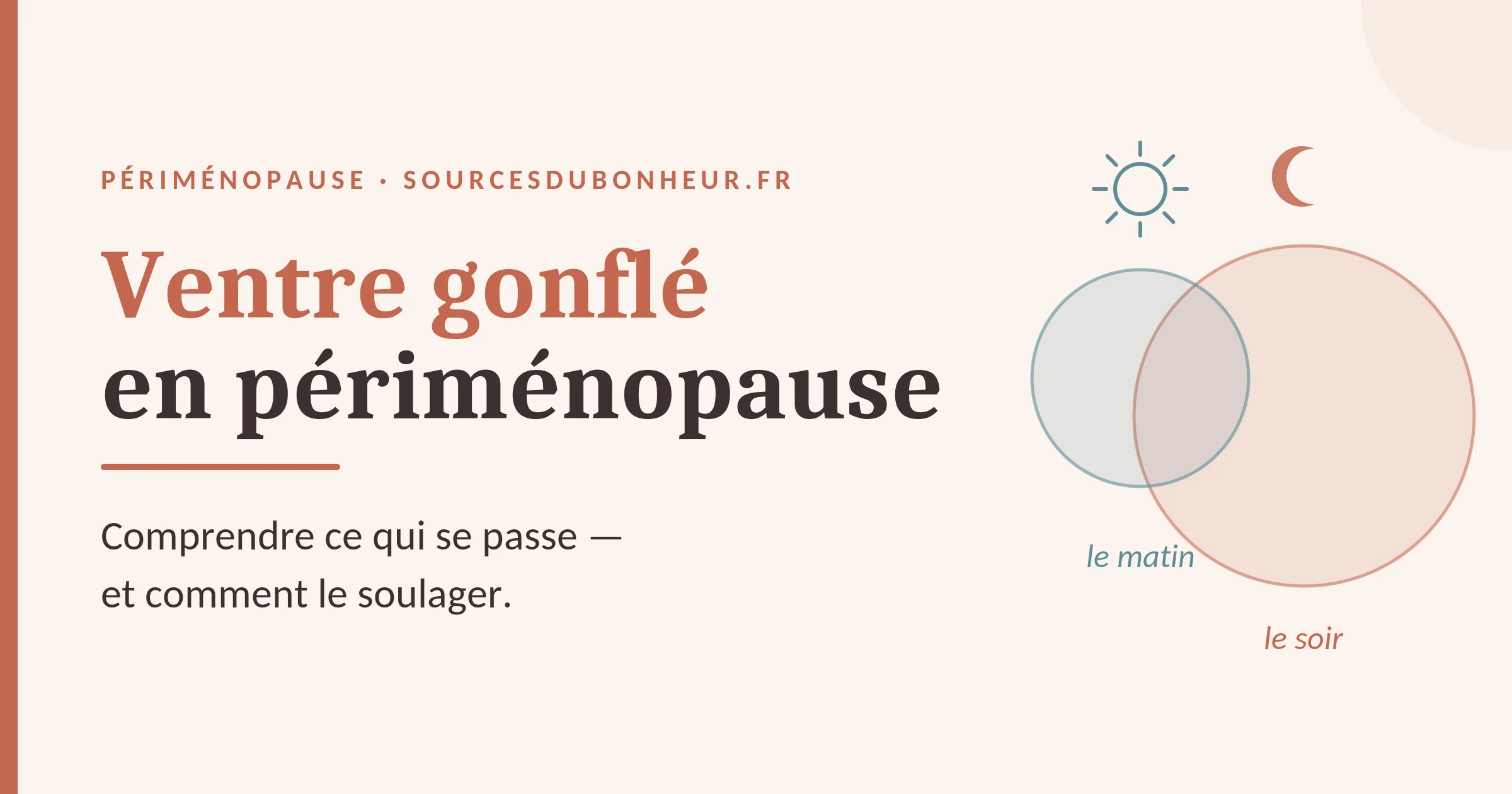 Illustration de l'article ventre gonflé en périménopause : matin et soir symbolisés par un soleil et une lune